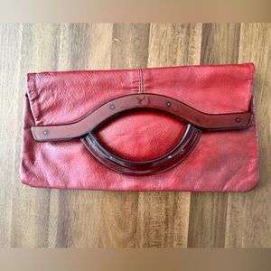 Vintage Red Leather Clutch with Lucite Handle